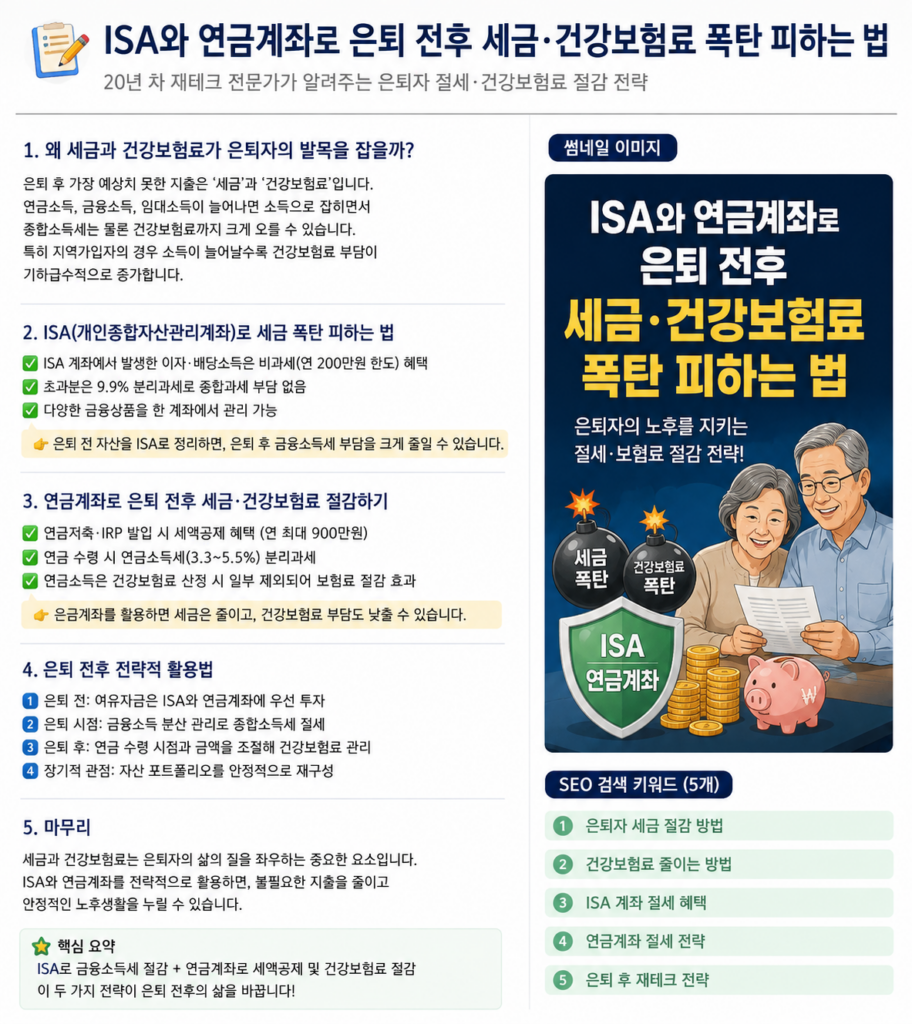 ISA와 연금계좌로 은퇴후 세금과 건강보험료 폭탄을 피하는 법 1 ISA 게좌 세금 건강보험료